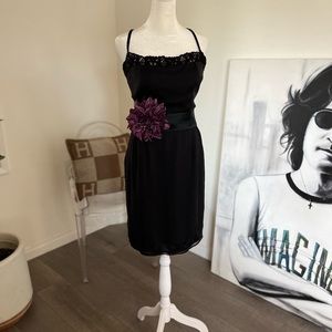 Dolce & Gabbana (D & G) Black Silk Detailed Belted Sheath Dress Sz 42